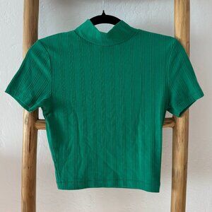 Urban Outfitters ribbed, mock neck, Kelly green crop tee